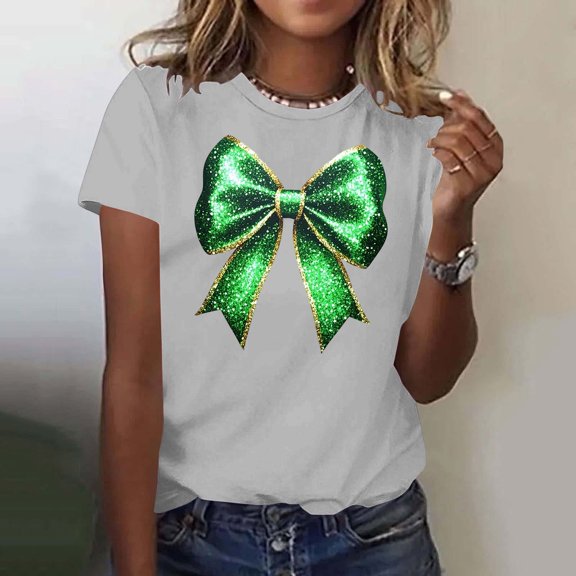 Haivin St. Patrick's Day Print Short Sleeve T-Shirt for Women, Casual Crewneck Top with Festive Design, Breathable Cotton Blend for Party and Holiday