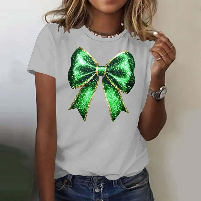 Elvqul Shirts Chandails à Col Rond pour Femmes T - à Manches Courtes de la Saint-Patrick Grande Taille Verts Graphiques Fête Mignons Hauts pour Femmes Stylés