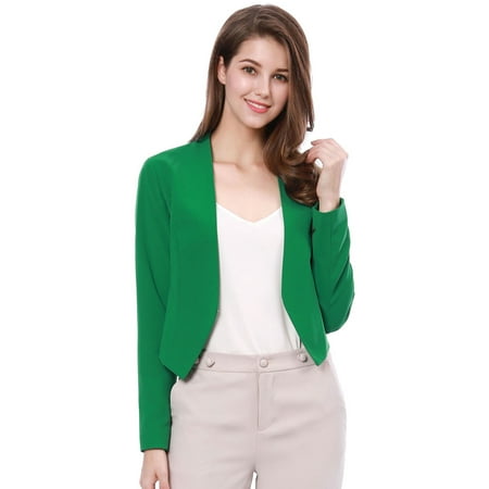 Women Collarless Office Business Casual Cropped Blazer Green XL (US 18)