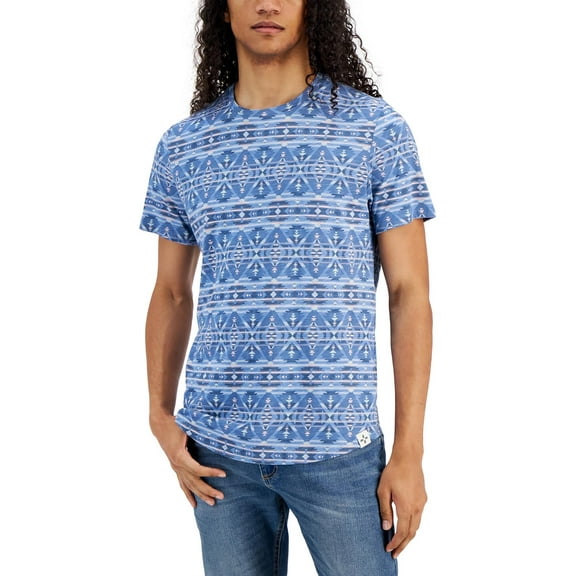 Sun Stone Men's Regular Fit Geo Print T Shirt Blue Size Medium