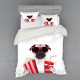 thumbnail image 2 of Pug Duvet Cover Set, Going to the Movies Pug Dog Popcorn Soft Drink Movie Star Glasses Animal Fun Image, Bedding Set with Shams and Fitted Sheet, 3 Sizes, by Ambesonne, 2 of 3