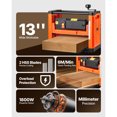 thumbnail image 2 of KFFKFF Thickness Planer, Two-Blade, 13-Inch Width Worktable Power Benchtop Planer, 1800W 23500 RPM Powerful Motor, Dual Rollers, Over Protection, 2 of 9