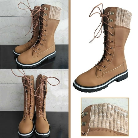 

LnjYIGJ Women s Flats Mid Calf Boots Women s Round Toe Long-barreled Woolen Boots With Velvet To Keep Warm Flat-heel Zipper Increased Ladies Shoes