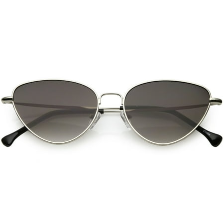Women's Slim Metal Cat Eye Sunglasses Neutral Colored Flat Lens 54mm (Silver / Lavender)