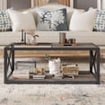 thumbnail image 4 of Coffee Table-Industrial Style Tempered Glass Natural Wood MDF Top for Bedroom, 4 of 12
