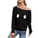 thumbnail image 1 of Camiseta de cuello inclinado con estampado de Halloween de manga larga estilo otoño para mujer Top sexy Fridja  hj2525, 1 of 4