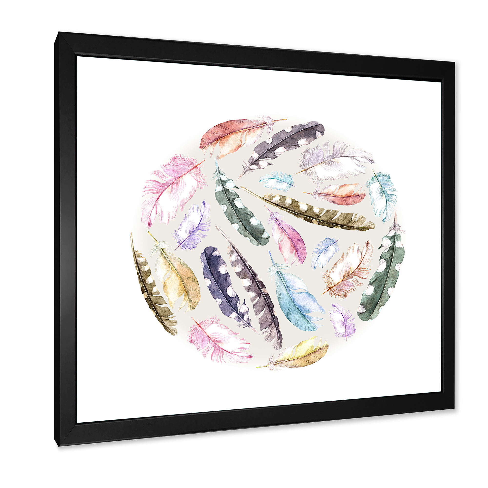Designart 'Ancient Bird Feathers In Circle' Traditional Framed Art Print