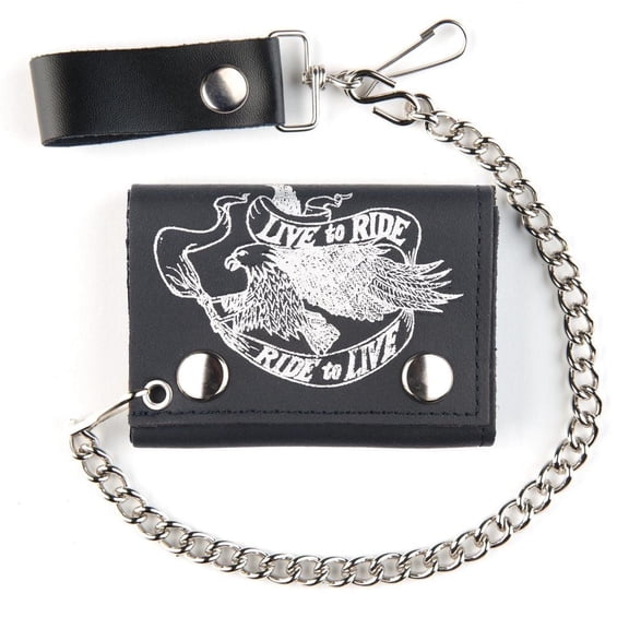 Men's Live to Ride, Ride To Live Biker Leather Chain Wallet