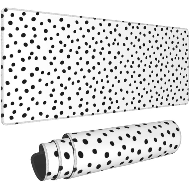 Polka Dot Black and White Large Mouse Pad 31.5x11.8 Inches XL Extended Gaming Mousepad for Desktop, Boho Long Computer Keyboard Pad with NonSlip Base, Ideal for Home Game Office Work
