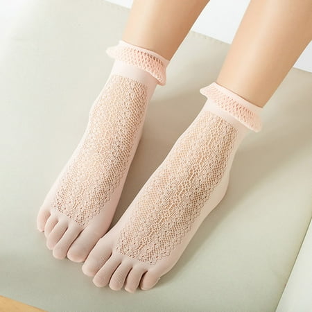 

Women Solid Lace Mesh Socks Hollow Ruffle Non Slip Socks Toe Socks Note Please Buy One Or Two Sizes Larger