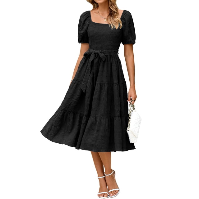 Vestido BerryGo, verano 2025, casual, midi, negro, negro