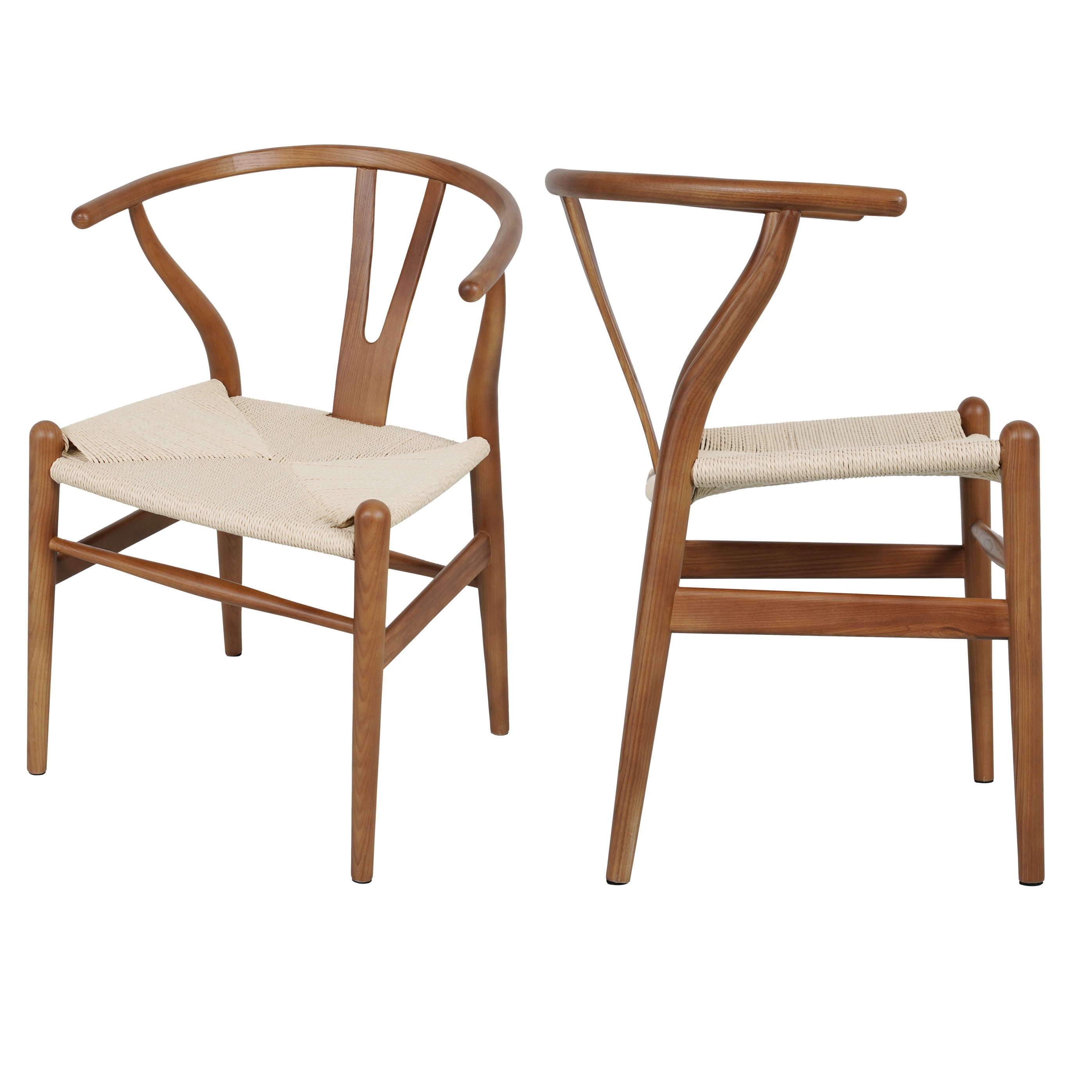 Tomile Mid Century Ash Wood Weave Chair in Chestnut Color,set of 2