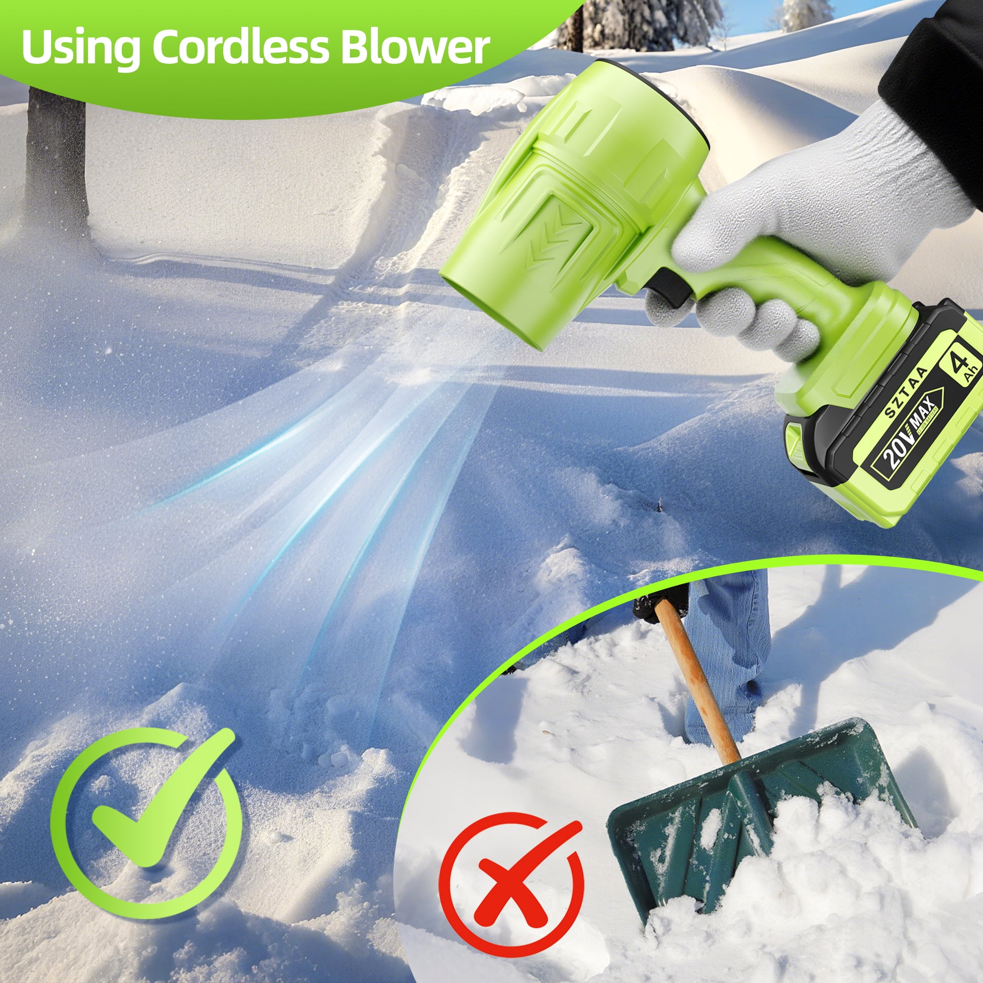 Power Cordless Leaf Blower 20V，1 Battery Handheld for Yard, Lawn, Driveway & Snow,260 Cfm/76 mph Air Speed & 29000 RPM,Variable Speed, Lightweight