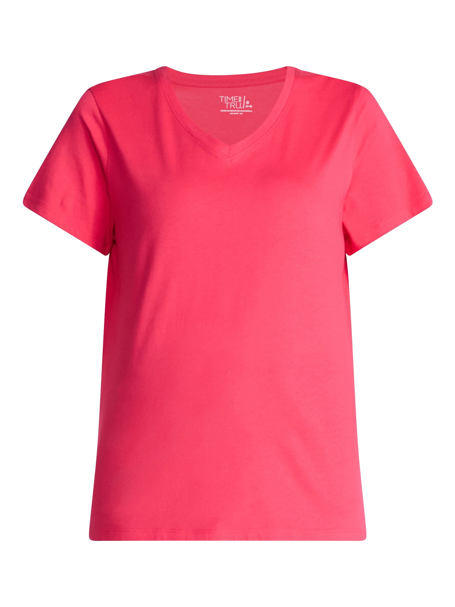 Time and Tru Women's Cotton V-Neck Tee with Short Sleeves, Sizes XS-4X