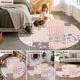 thumbnail image 5 of Round Area Rug 8 Ft, Boho Spring Floral Washable Non-Slip Circle Carpet for Living Room/Bedroom, Vintage Flowers Patchwork Plaid Pink Collection Low-Profile Large Area Rugs for Indoor, 5 of 8