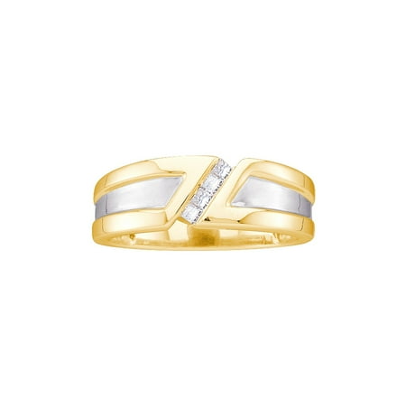 Princess Diamond Man Wedding Ring - 14kt Yellow Gold Mens Princess Diamond Single Row Two-tone Wedding Band Ring 1/6 Cttw