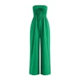 thumbnail image 4 of LEKWK Strapless Linen Jumpsuits for Women Smocked Wide Leg Romper with Pockets Sleeveless Loose Tie Front Casual One Piece Beach Vacation Outfit, 4 of 5
