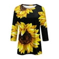 thumbnail image 3 of Susanny Casual Tops for Women Trendy Floral Elbow 3/4 Length Sleeve Oversized T Shirts Women Half Sleeve V Neck Womens Dress Shirts Work Blouses Women Saffron M, 3 of 4