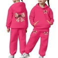 thumbnail image 2 of XAOFW Kids Outfits Girls Winter Plush Bow Graphic Long Sleeve Hoodie Joggers Comfy Two Piece Playwear Stylish Comfort Fashionable Casual Daily Wear Sets, 2 of 7