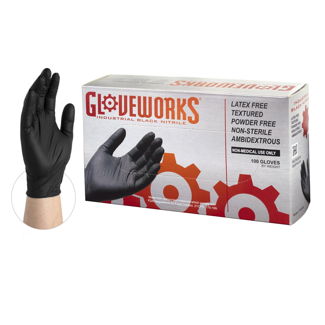 Gloveworks HD Black Nitrile Industrial Latex Free Disposable Gloves (Box of 100)