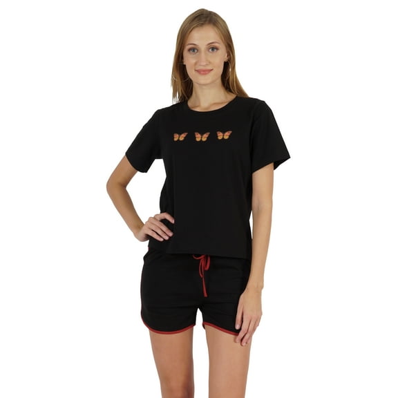 Inkmeso 2pcs Printed Loungewear Pajamas Set For Women's Butterfly Sleep Shorts Nightwear