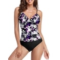 thumbnail image 3 of Ruffle Two Piece Bathing Suit for Women Tummy Control Swimsuits V Neck Push Up Tankini Plus Size Swimwear, 3 of 7
