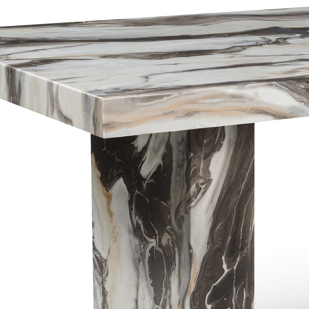 Roundhill Furniture Cavira Modern Faux Marble Dining Table with Double Pedestal Base