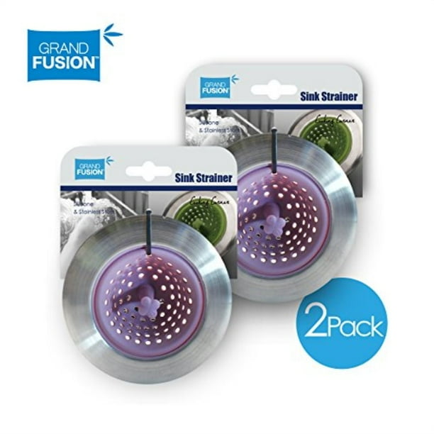 Kitchen Sink Strainer 2 Pack (Purple) Stainless Steel Rim & Silicone