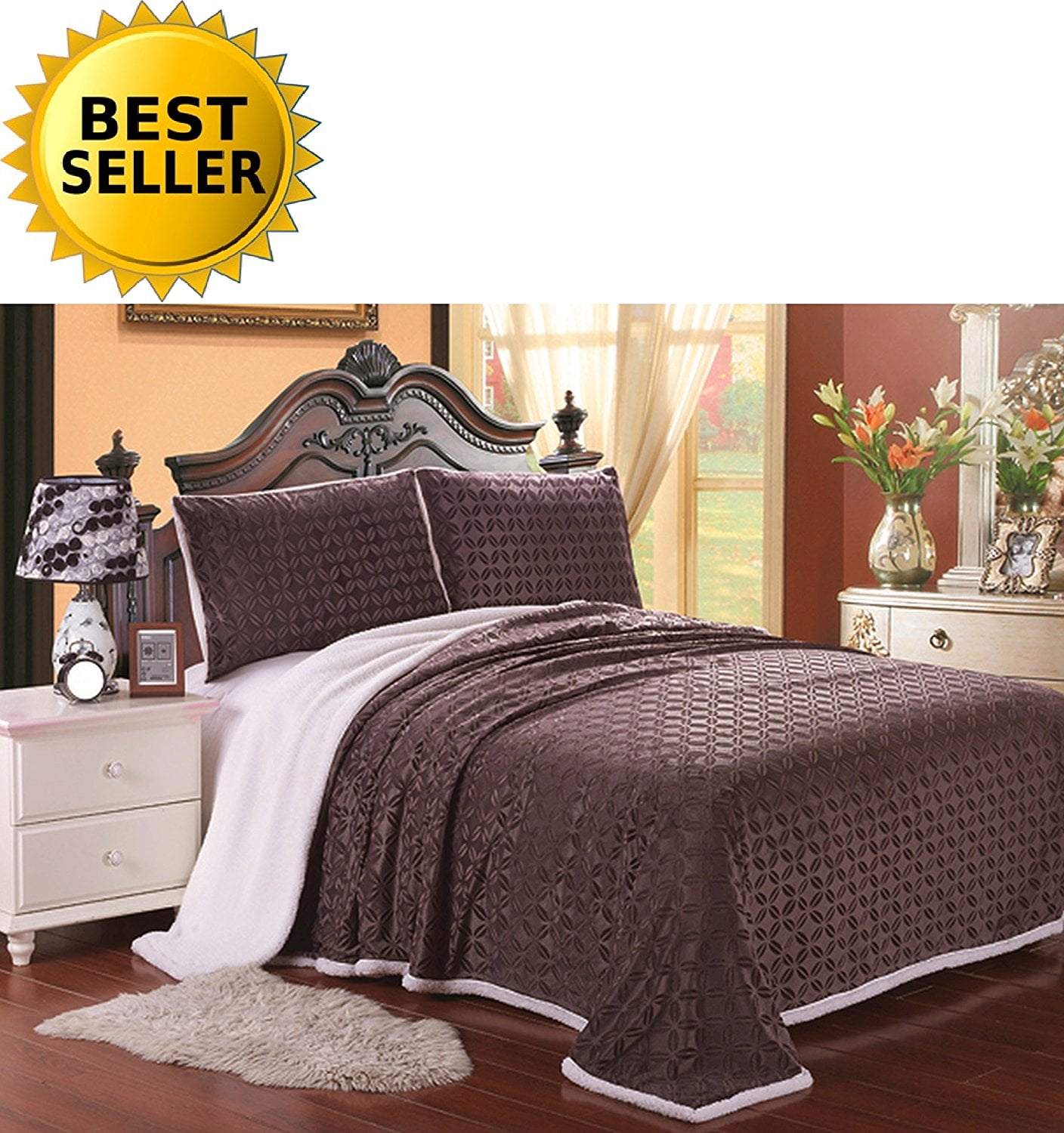 Elegant Comfort MicroSherpa Ultra Plush Blanket , King, Chocolate Brown