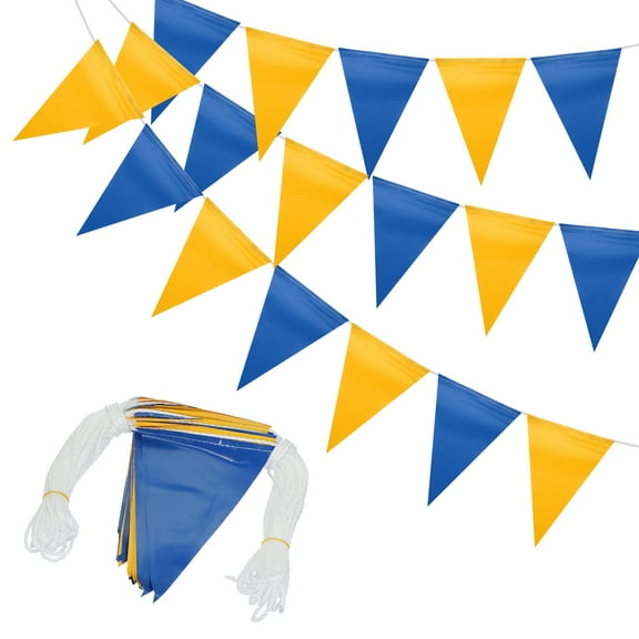 Uxcell 102Ft Pennant Banner Flags, 7"x10" Warning Flags for Construction Site Blue/Yellow