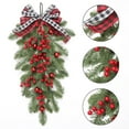 thumbnail image 4 of Luoshdecor Christmas Winter Swag ,Artificial Teardrop Swag Wreaths with Berry Plaid Bow,Pine Branch Teardrop Pendant for Front Door Indoor Wall Stairs Hanging Decor 23.6 in, 4 of 6