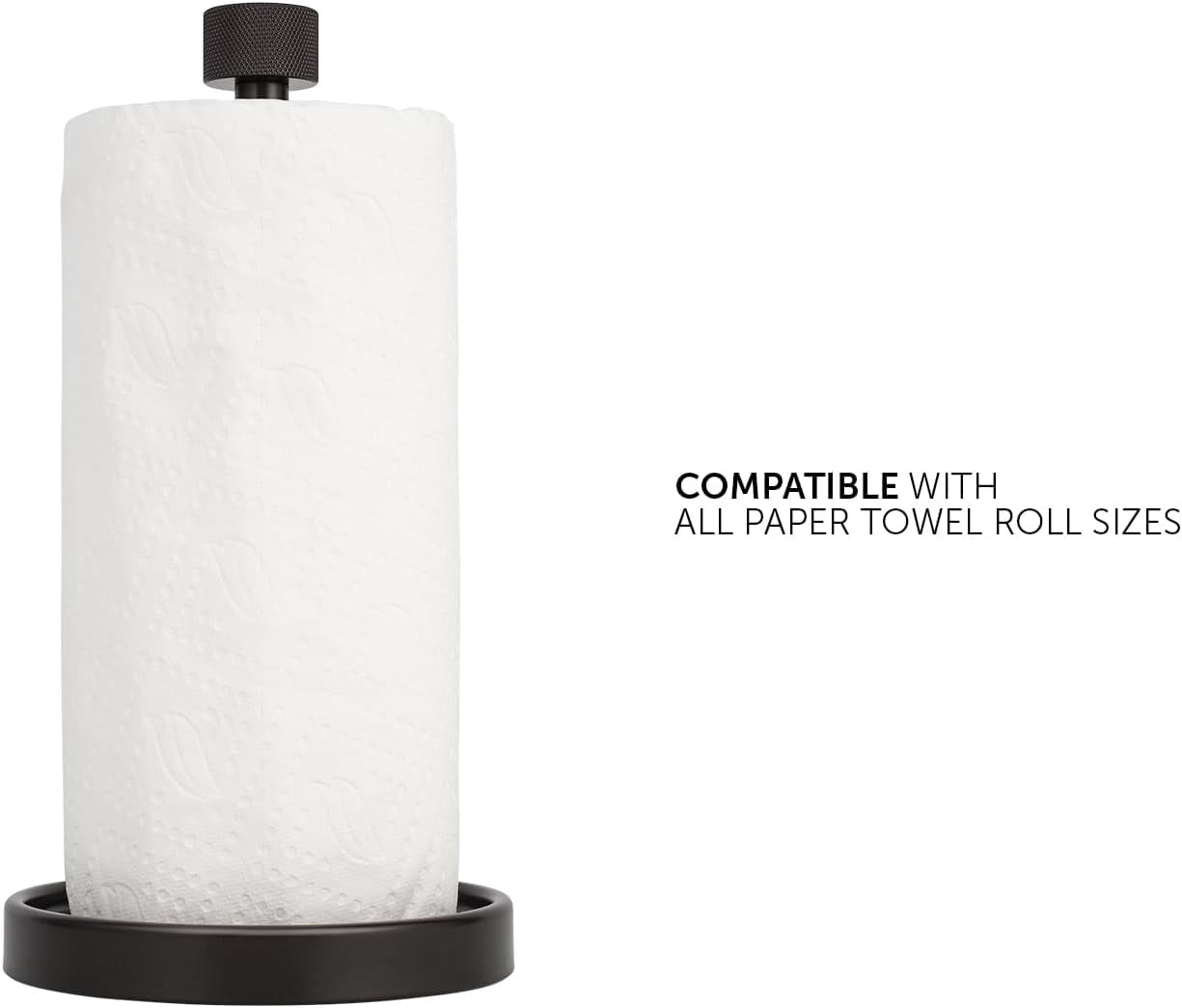 Countertop Paper Towel Holder - Modern Knurling End Cap Minimalist Design - Color Oil Rubbed Bronze