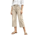 thumbnail image 2 of QIUOMBBP Capri Cargo Pants for Women Wide Leg Button Front Denim Capris with Pockets Summer Fashion Streetwear Jeans Khaki XL, 2 of 6