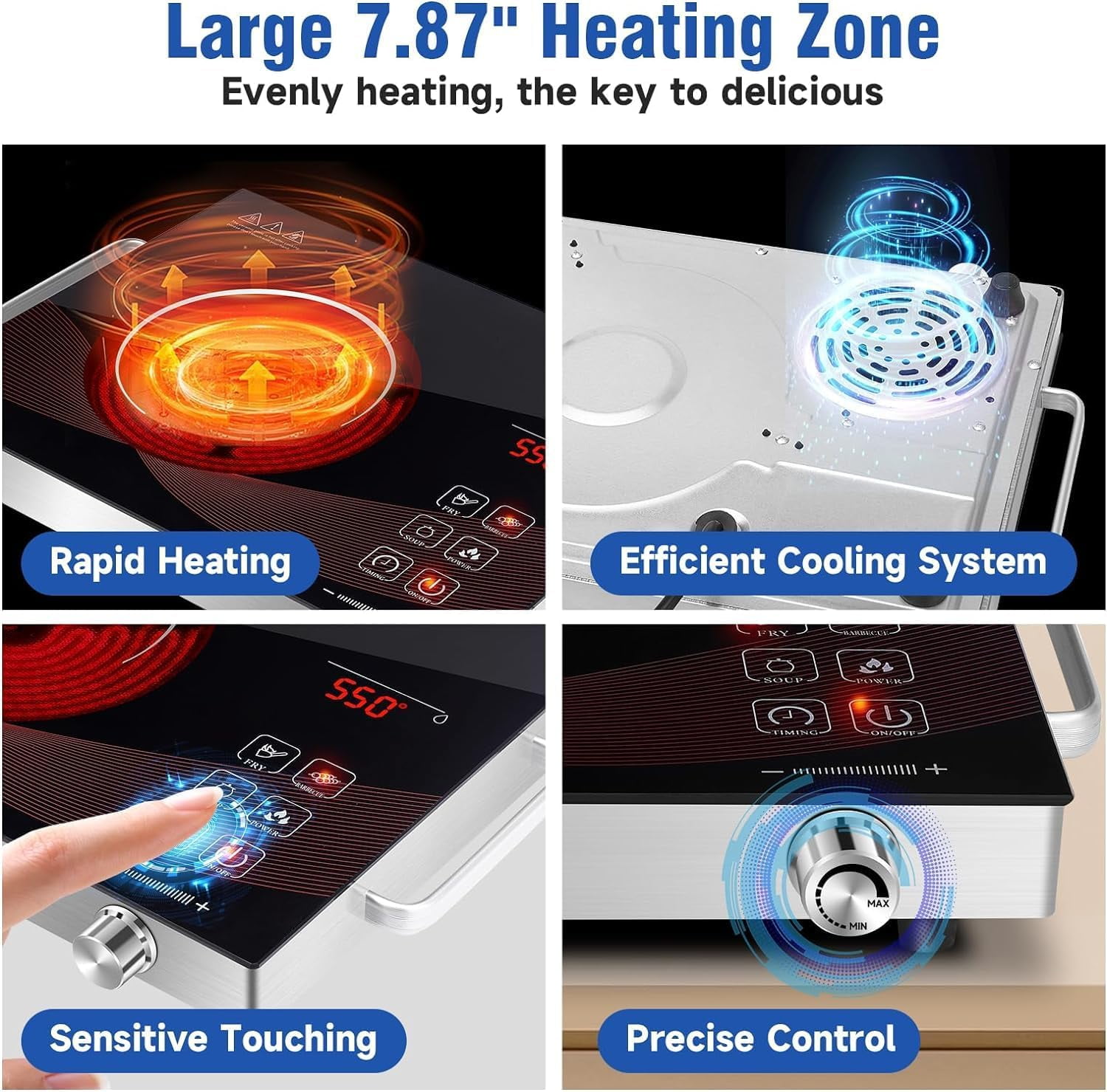 TYEMUI Electric Hot Plate Single Burner for Cooking, Portable Countertop Free Standing Stove Single Burner, 2200 watts Glass Ceramic Cooktop with Timer