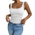 thumbnail image 3 of HuangHuanChen Womens Tank Tops U Neck Ribbed Thin Shoulder Strap Sleeveless Top for Women Solid Color Basic Tee Crop Top Summer Fashion Clothing White M, 3 of 7