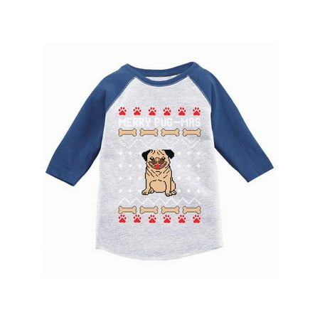 

Awkward Styles Girls Boys Ugly Christmas T-Shirt Merry Pugmas Dog Pattern Toddler Raglan Shirt