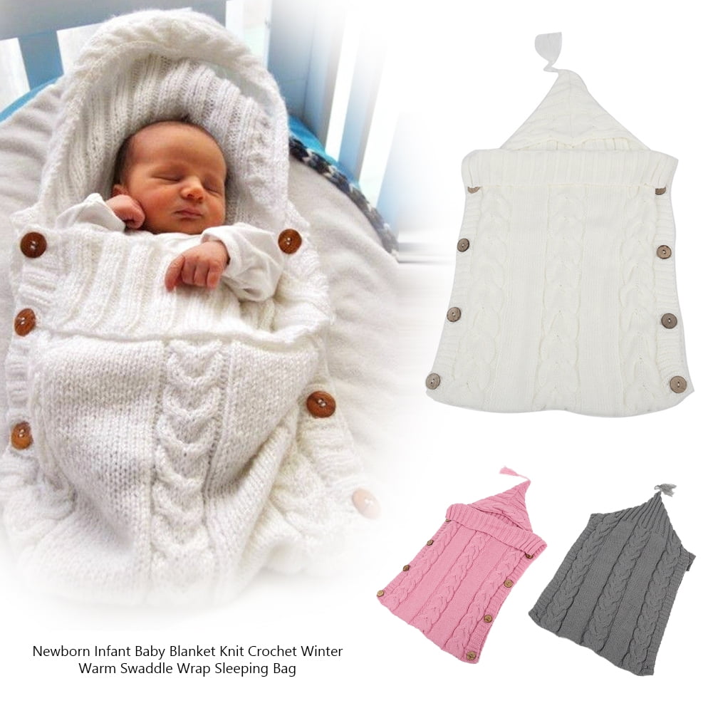 Newborn Baby Infant Blanket Knit Crochet Swaddle Wrap Sleeping Bag Winter Warm 