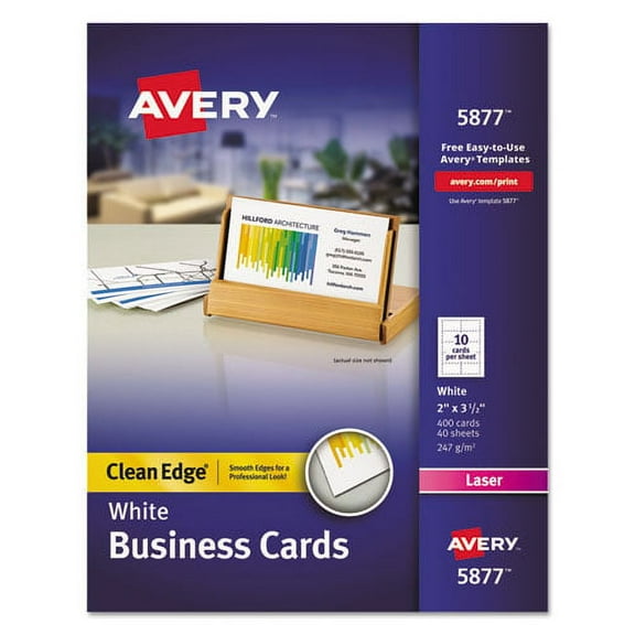 Clean Edge Business Cards, Laser, 2 X 3.5, White, 400 Cards, 10 Cards/sheet, 40 Sheets/box | Bundle of 2 Boxes