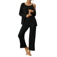 thumbnail image 2 of INSPIRE CHIC Women's 3 Pcs Sleepwear Solid Color Long Sleeve Cardigan Cami and Pants Pajama Set S Black, 2 of 6