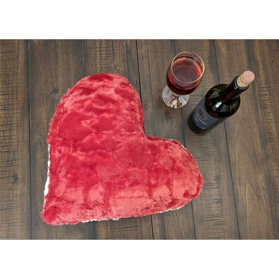DaDa Bedding Hand-Made Heart Shaped Throw Pillow - Valentine Luxury Hearts in Love Red Cushion with Sewn Insert - Cute Romantic Gift Superbly Super Soft Faux Fur White Sherpa Backside - 16? x 14?