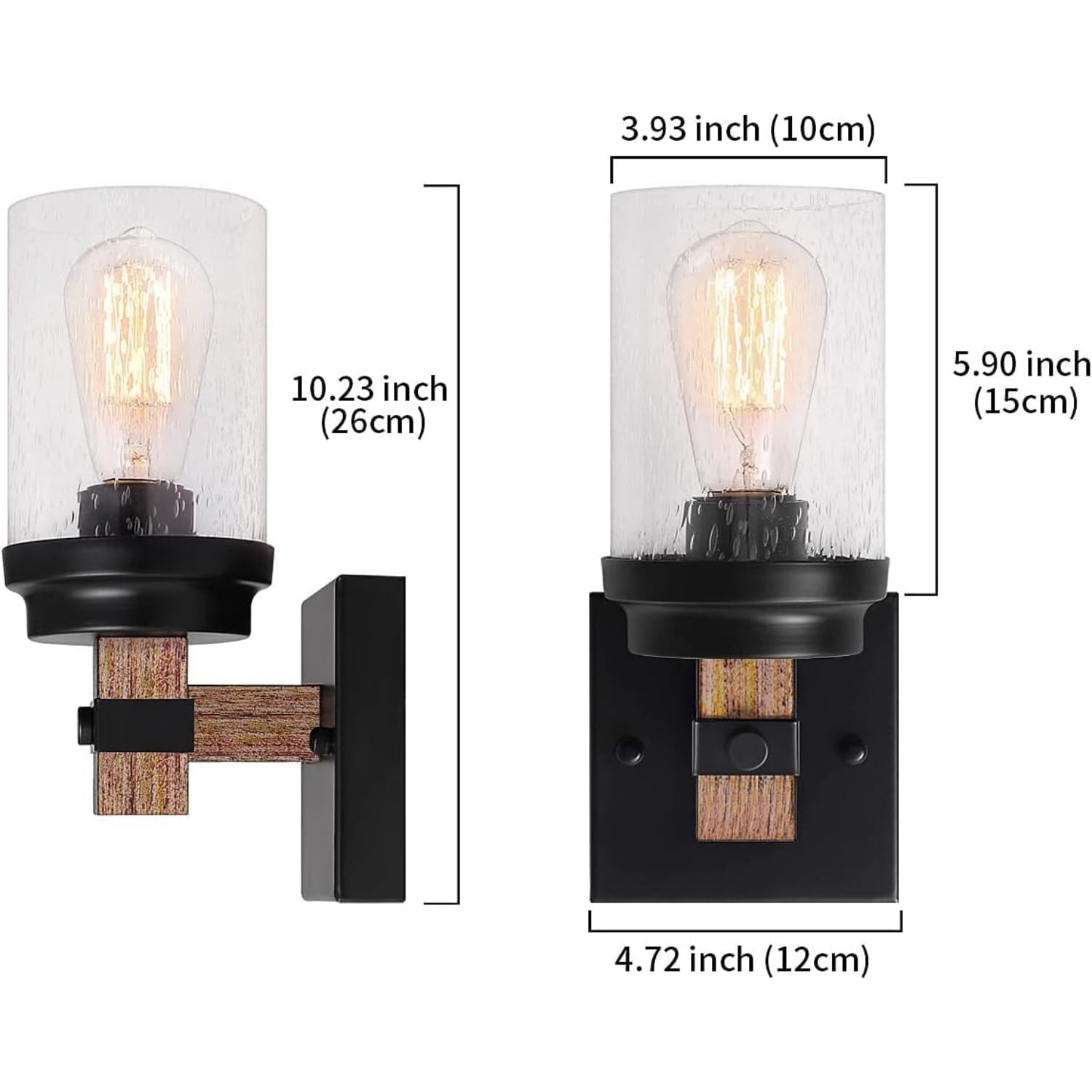 1-Light Rustic Wall Sconces Farmhouse Bathroom Light Fixtures Over Mirror, Handmade Wood Vanity Light Fixtures with Pretty Glass Shade, Wall Sconce for Bathroom Hallway Bedroom