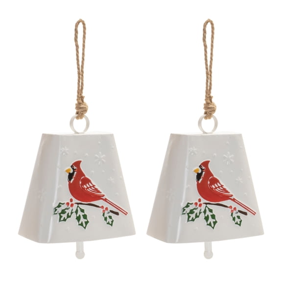 Melrose Cardinal Bird Christmas Bell Ornaments - 16" - White - 2ct