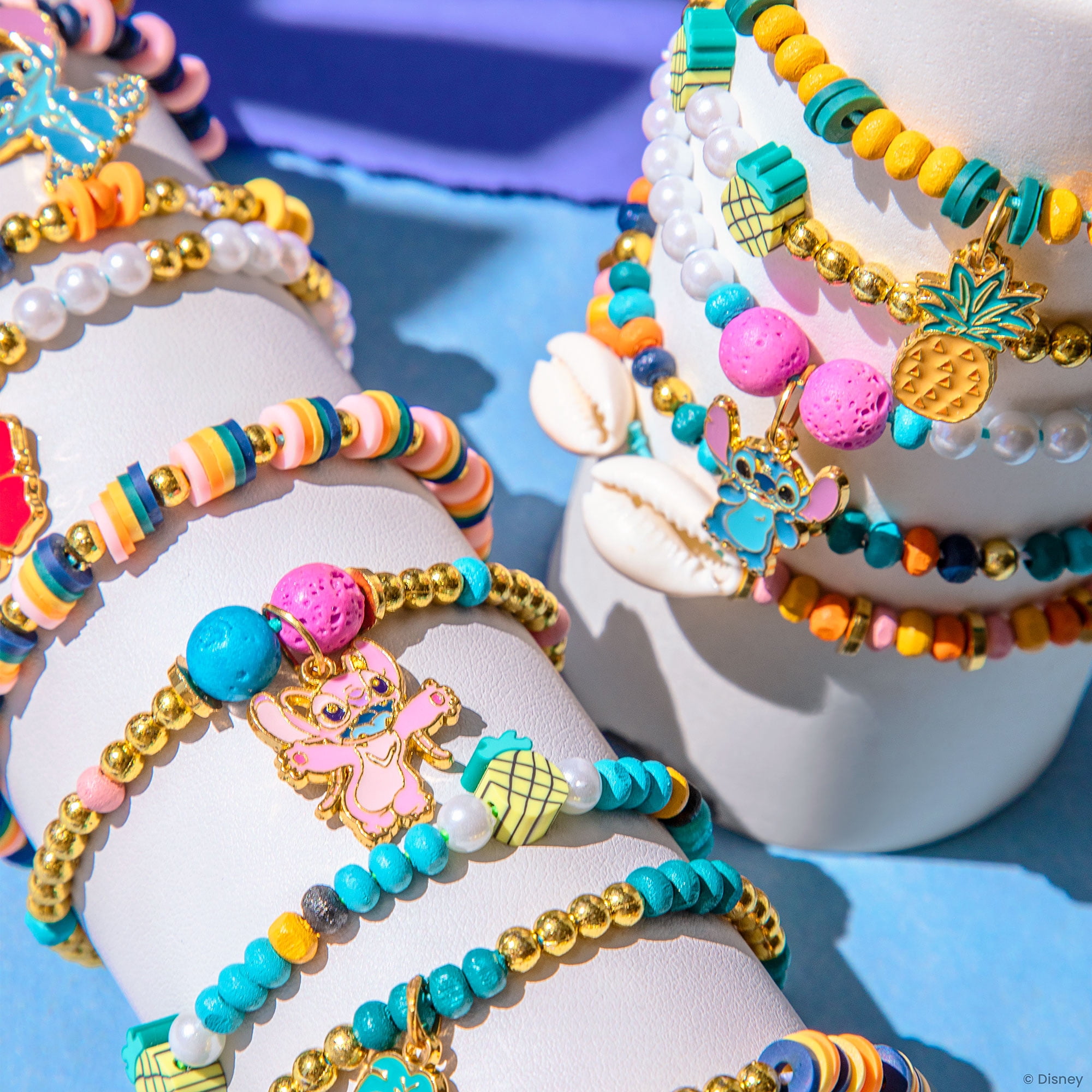 Fashion Angels: Disney Stitch: Cute & Feisty - DIY Jewelry Design Kit, Craft & Make 10 Colorful Charm Bracelets, Pineapple-Shell-Lava Beads, Kids 8+