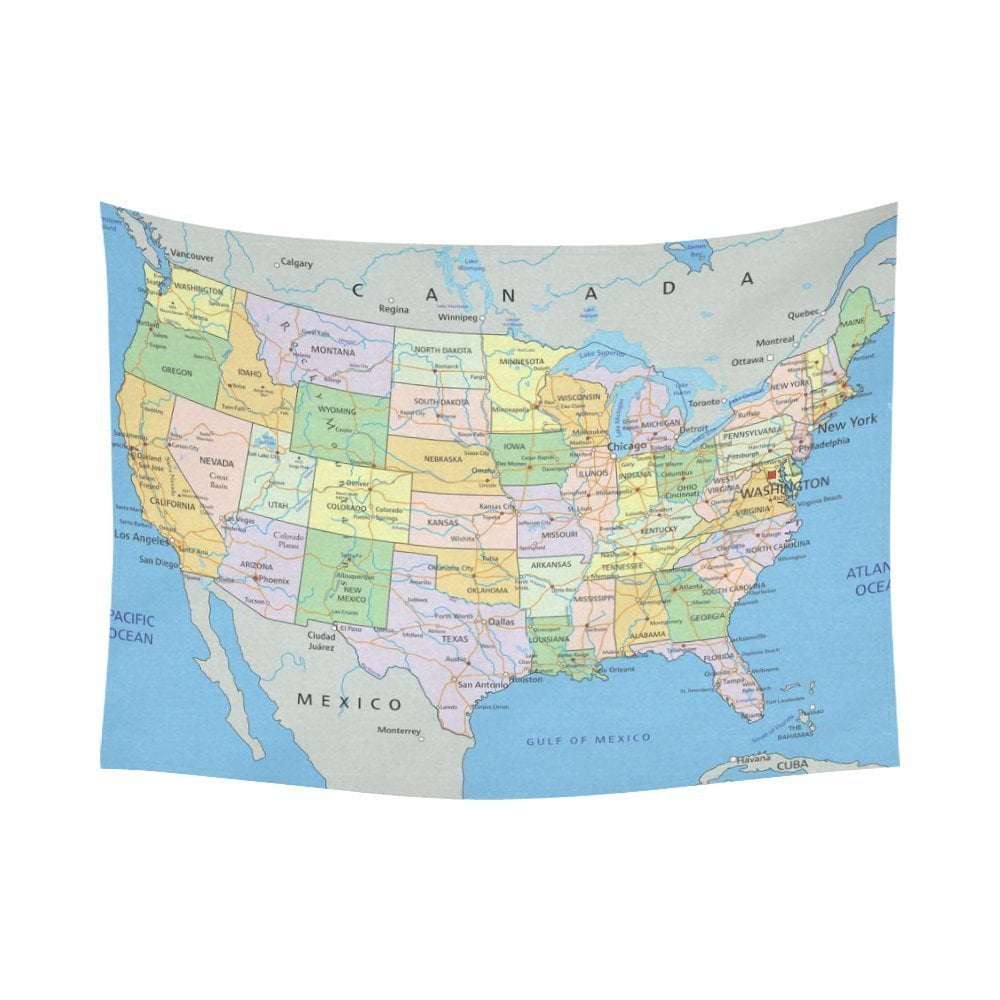 PHFZK Educational Wall Art Home Decor, United States of America Map 