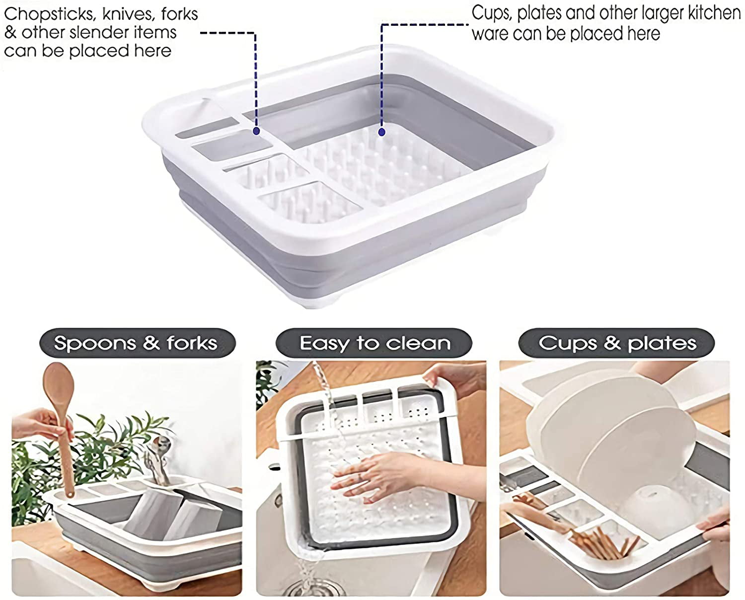 BNYD Plastic Collapsible Dish Drying Rack, Foldable Dinnerware Drainer Organizer for Storage,Kitchen