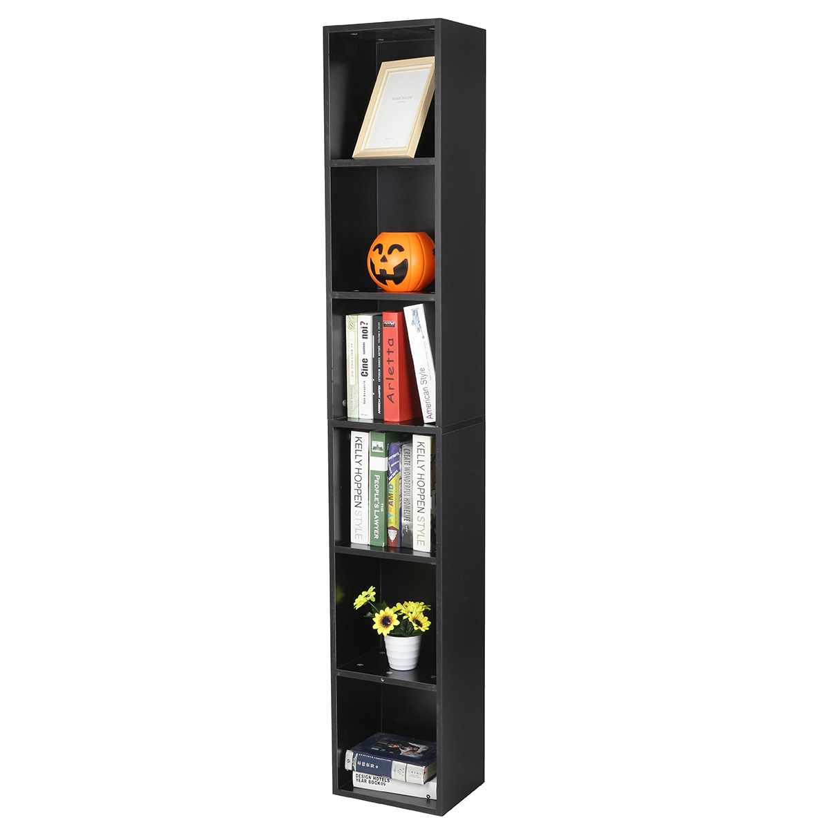 6Tier Media Tower Tall Slim Bookcase Bookshelves, Tall Slim Storage
