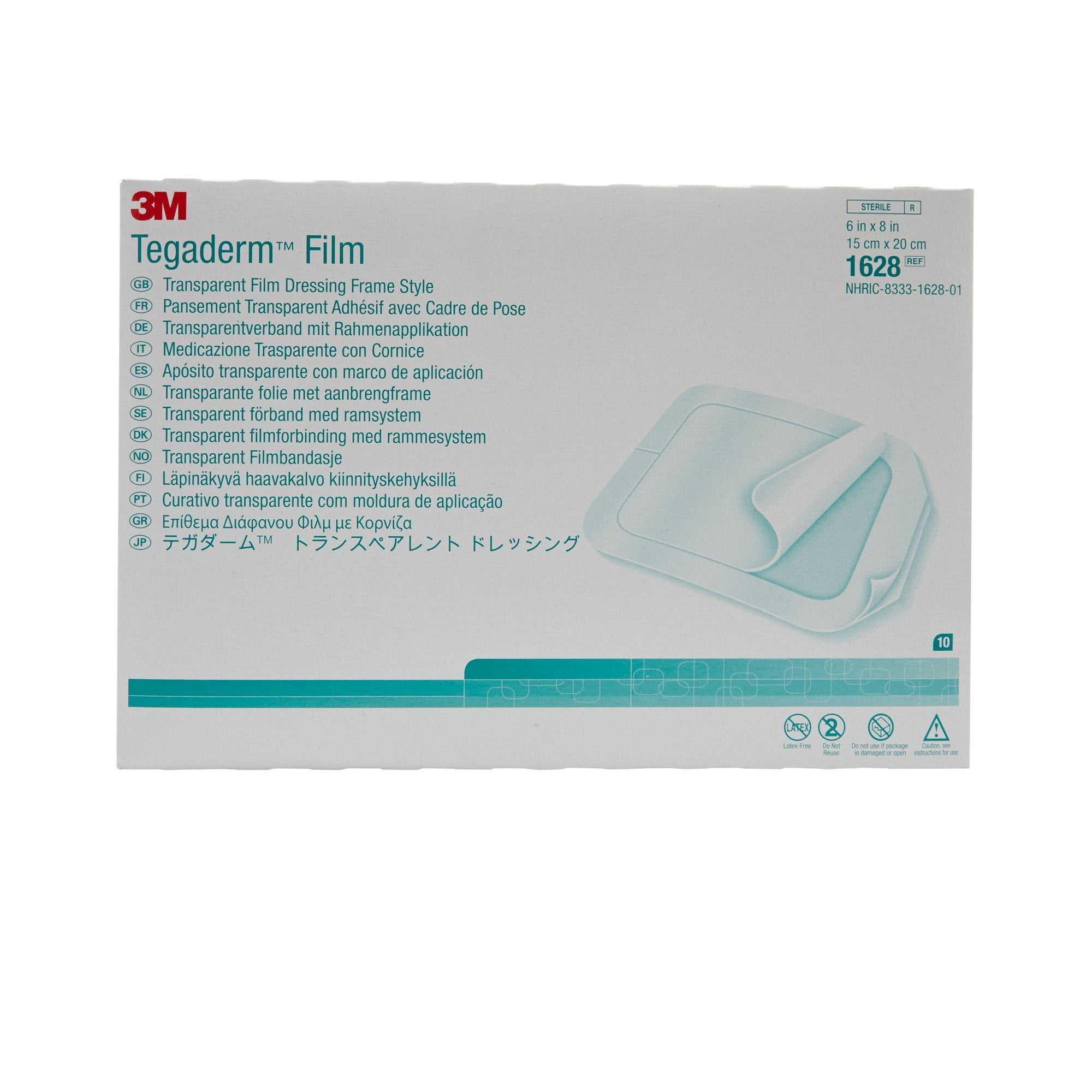 3M Tegaderm Transparent Film Dressing Frame Style Delivery Rectangle 6 x 8" Sterile 1628, 10 Ct