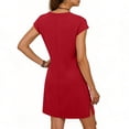 thumbnail image 4 of Pounoo Dresses for Women Short Sleeve V Neck Solid Color Casual Dresses for Women Office Commute Daily Wear Gift, 4 of 6