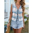 thumbnail image 5 of Women'S Sleeveless Striped Sweater Vest V Neck Tie Front Crochet Knit Tank Tops Blue L, 5 of 8