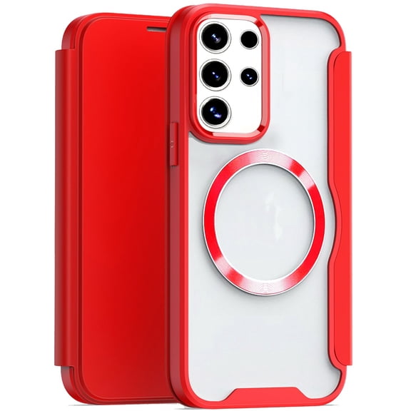 For Samsung Galaxy s24 Plus Flap Flap Magnetic Ring Transparent Hybrid - Red
